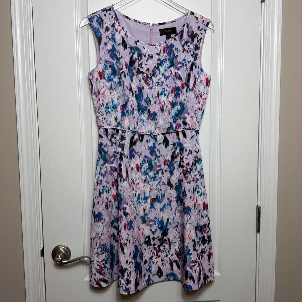 J Crew Lavender Abstract Print Sleeveless Dress Size 4 EUC